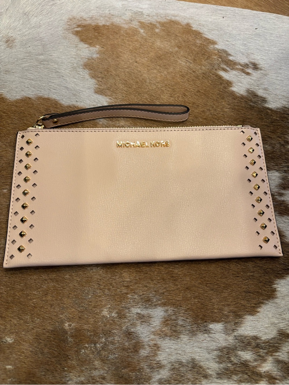 Beautiful, never used Michael Kors Pale Pink Studded Wristlet Clutch